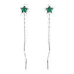 Emerald Green Star Bezel CZ Crystal Threader Earrings in Sterling Silver, Silver or Gold, Minimalist Star Cut Ear Threaders
