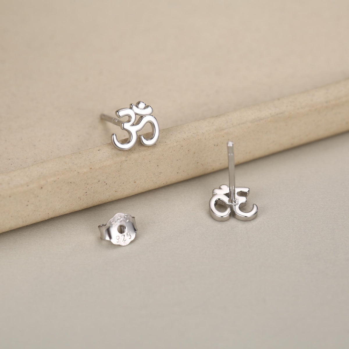 Om Stud Earrings in Sterling Silver, Silver or Gold, Buddhist Earrings, Meditation Earrings, Yoga Earrings