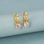 Sterling Silver Aurora AB CZ Trillion Cut Hoop Earrings, Silver or Gold, Triangle Dangle Hoop Earrings, Interchangeable Charm