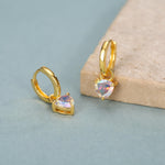 Sterling Silver Aurora AB CZ Trillion Cut Hoop Earrings, Silver or Gold, Triangle Dangle Hoop Earrings, Interchangeable Charm
