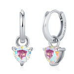 Sterling Silver Aurora AB CZ Trillion Cut Hoop Earrings, Silver or Gold, Triangle Dangle Hoop Earrings, Interchangeable Charm