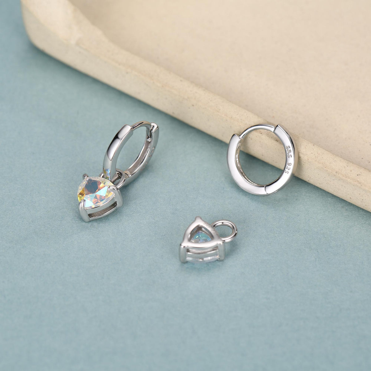 Sterling Silver Trillion Cut Aurora Colour Changing AB CZ Earring Charms