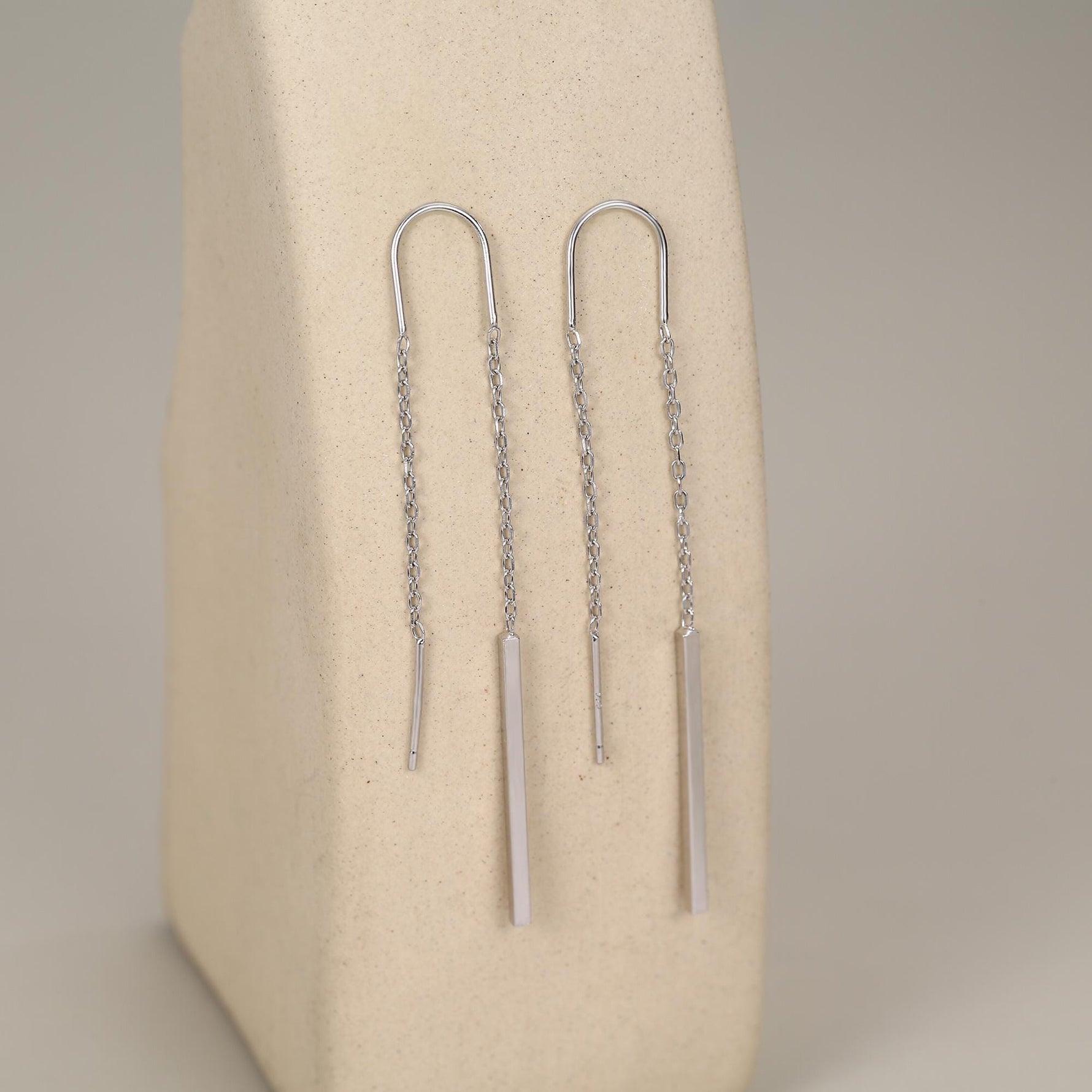 Sterling Silver Minimalist Bar Ear Threaders, Silver or Gold or Rose Gold, U Shape Bar Threader Earrings, Dainty Minimal Dangle Earrings