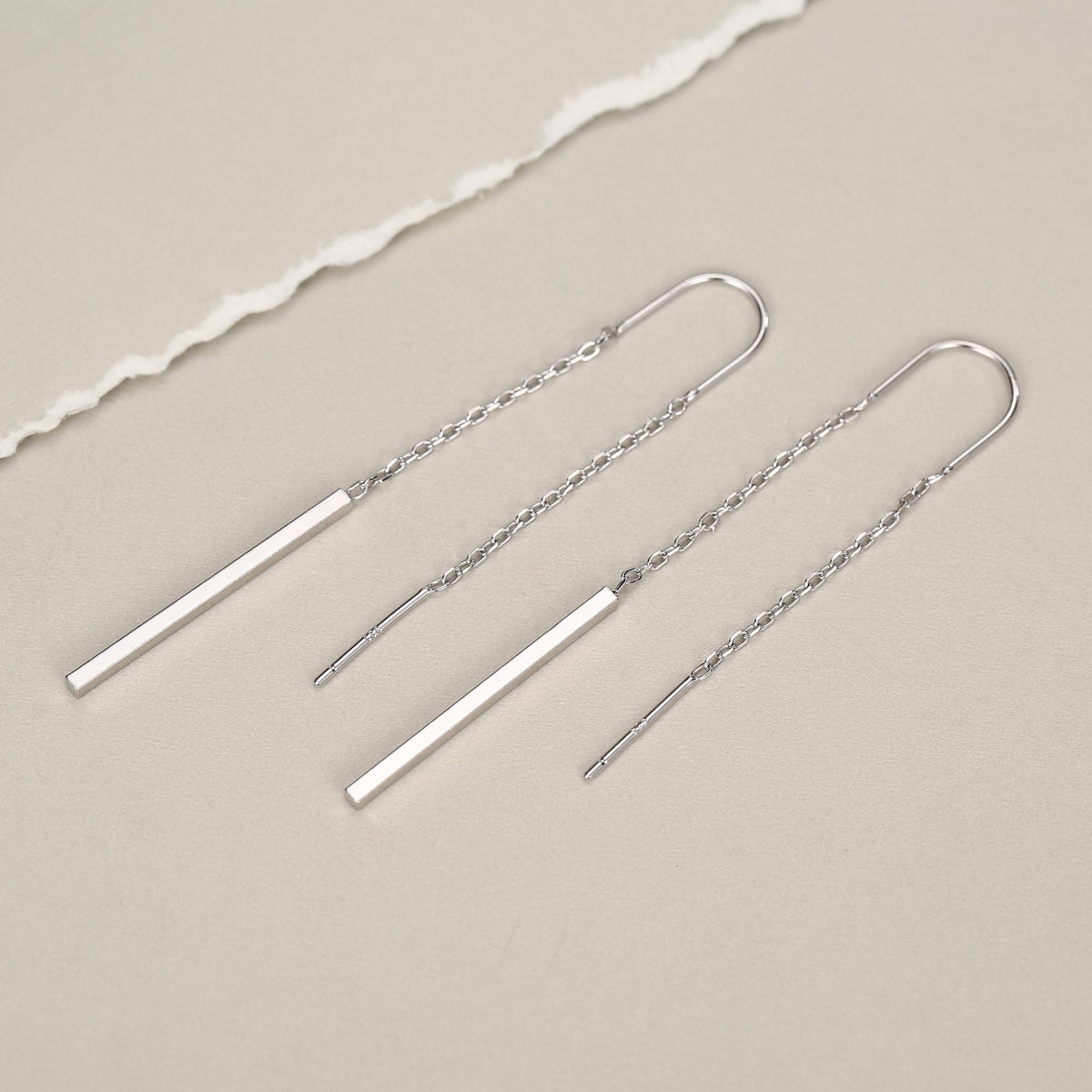 Sterling Silver Minimalist Bar Ear Threaders, Silver or Gold or Rose Gold, U Shape Bar Threader Earrings, Dainty Minimal Dangle Earrings