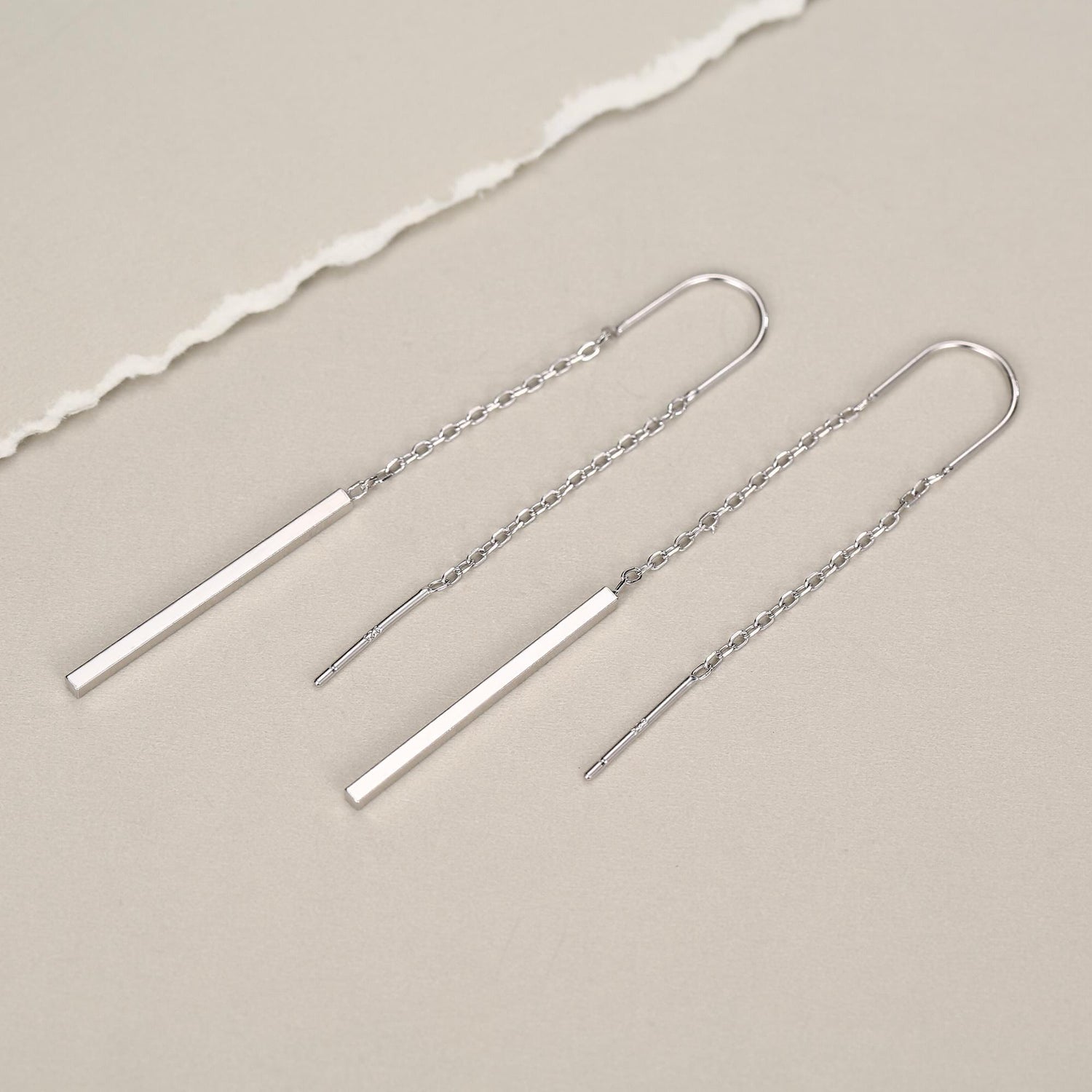 Sterling Silver Minimalist Bar Ear Threaders, Silver or Gold or Rose Gold, U Shape Bar Threader Earrings, Dainty Minimal Dangle Earrings