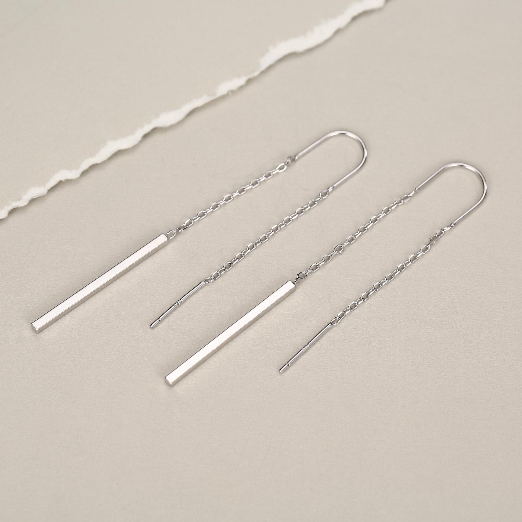 Sterling Silver Minimalist Bar Ear Threaders, Silver or Gold or Rose Gold, U Shape Bar Threader Earrings, Dainty Minimal Dangle Earrings