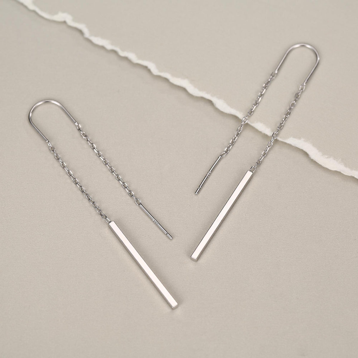 Sterling Silver Minimalist Bar Ear Threaders, Silver or Gold or Rose Gold, U Shape Bar Threader Earrings, Dainty Minimal Dangle Earrings