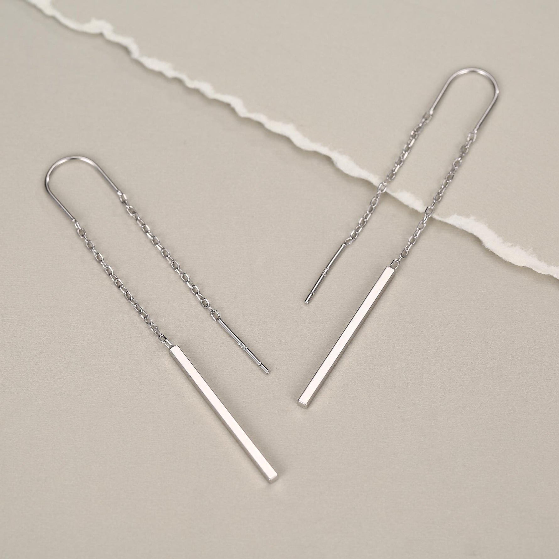Sterling Silver Minimalist Bar Ear Threaders, Silver or Gold or Rose Gold, U Shape Bar Threader Earrings, Dainty Minimal Dangle Earrings