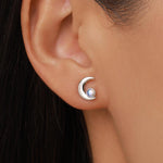 Cresent Moon with Moonstone Stud Earrings in Sterling Silver, Moon Earrings, Moon Stud, Celestial Moon Earrings
