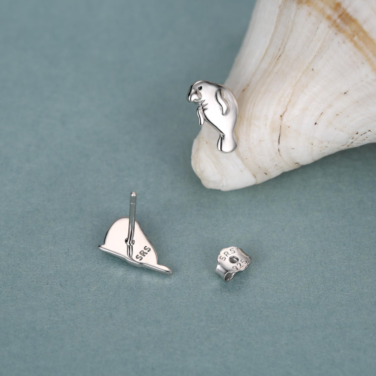 Sterling Silver Walrus & Manatee Mismatched Stud Earrings, Asymmetric Manatee and Walrus Earrings