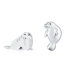 Sterling Silver Walrus & Manatee Mismatched Stud Earrings, Asymmetric Manatee and Walrus Earrings