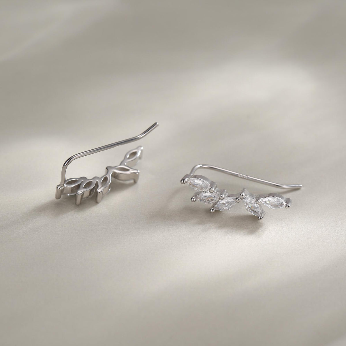 Clear CZ Cluster Crawler Earrings in Sterling Silver, Silver or Gold, CZ Marquise Ear Crawlers, CZ Cluster Earrings