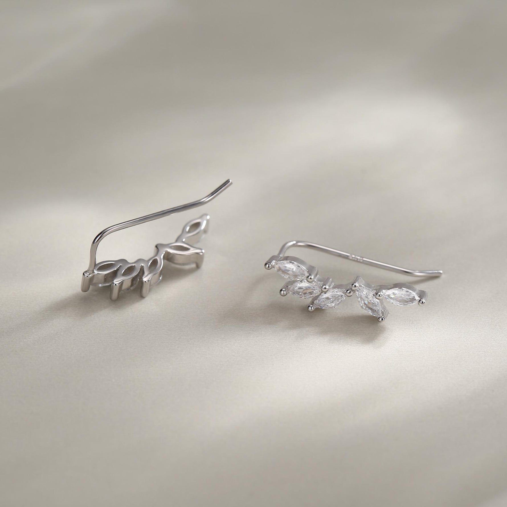 Clear CZ Cluster Crawler Earrings in Sterling Silver, Silver or Gold, CZ Marquise Ear Crawlers, CZ Cluster Earrings