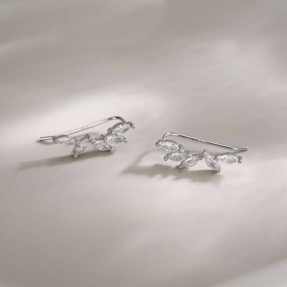 Clear CZ Cluster Crawler Earrings in Sterling Silver, Silver or Gold, CZ Marquise Ear Crawlers, CZ Cluster Earrings