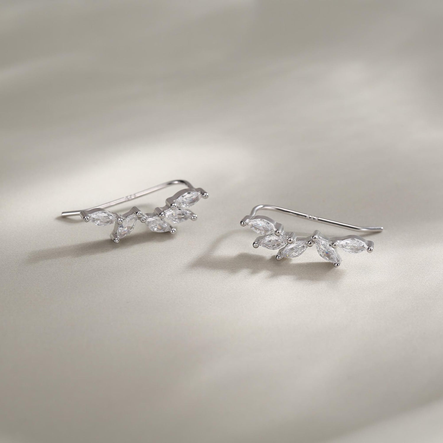 Clear CZ Cluster Crawler Earrings in Sterling Silver, Silver or Gold, CZ Marquise Ear Crawlers, CZ Cluster Earrings