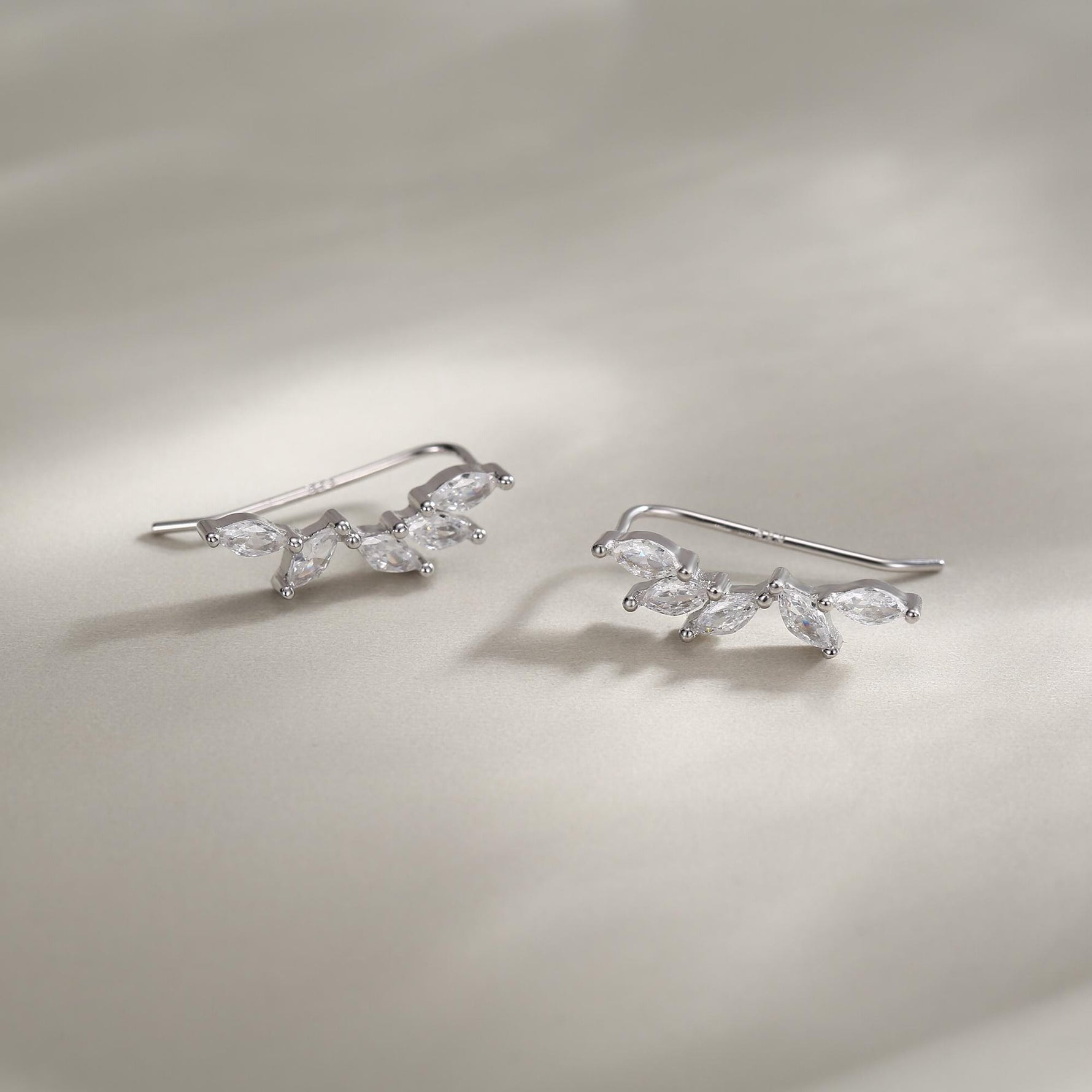 Clear CZ Cluster Crawler Earrings in Sterling Silver, Silver or Gold, CZ Marquise Ear Crawlers, CZ Cluster Earrings