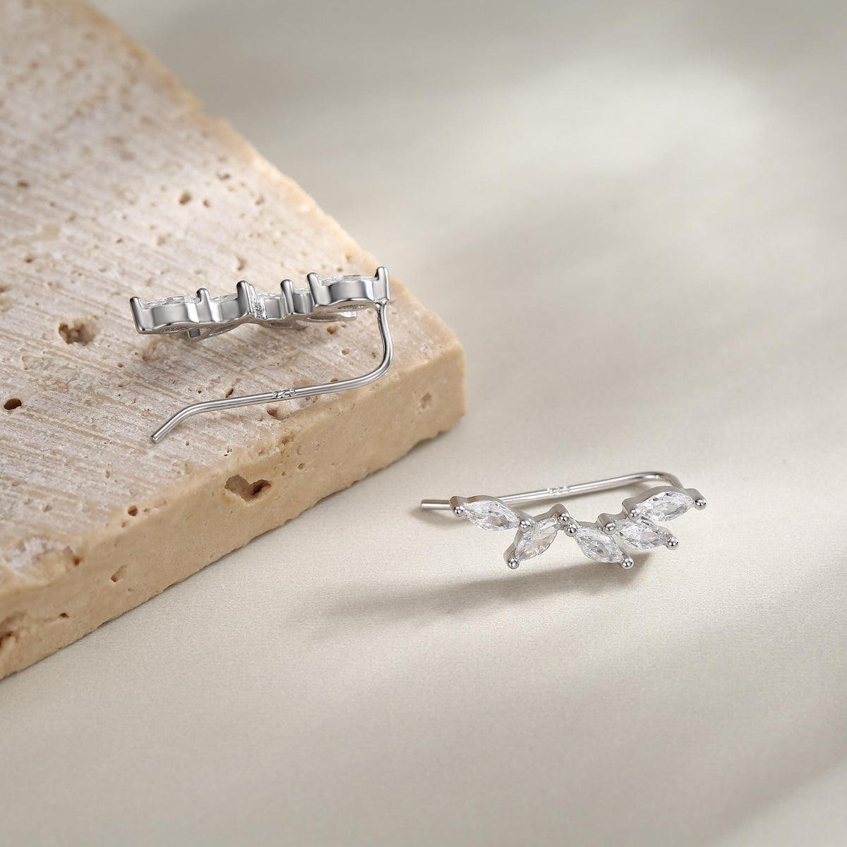 Clear CZ Cluster Crawler Earrings in Sterling Silver, Silver or Gold, CZ Marquise Ear Crawlers, CZ Cluster Earrings