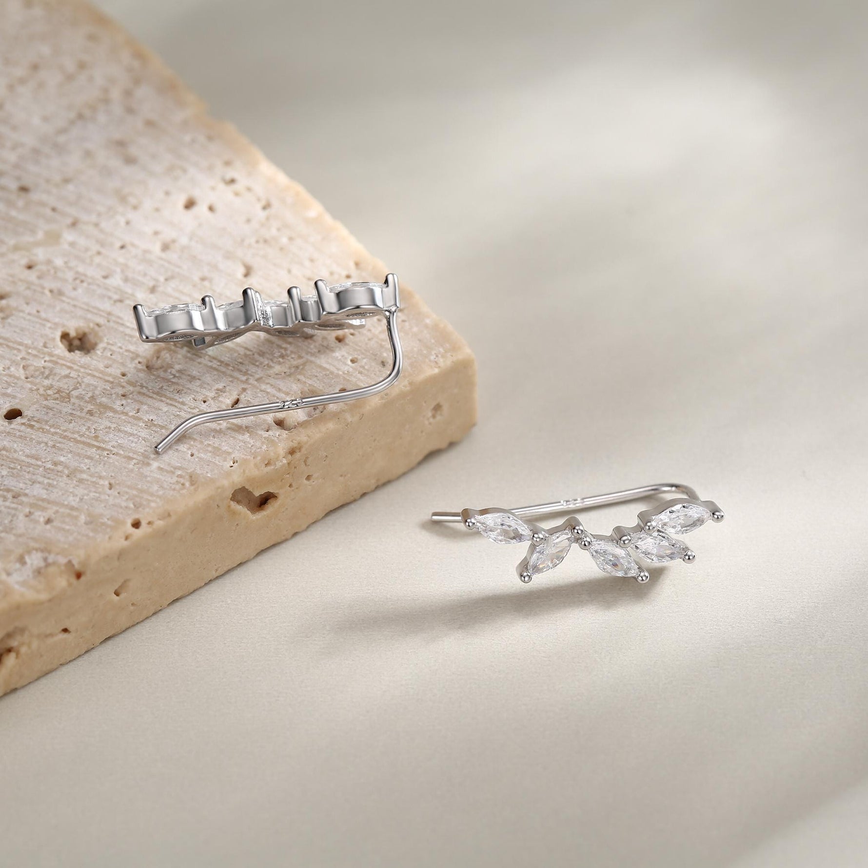 Clear CZ Cluster Crawler Earrings in Sterling Silver, Silver or Gold, CZ Marquise Ear Crawlers, CZ Cluster Earrings