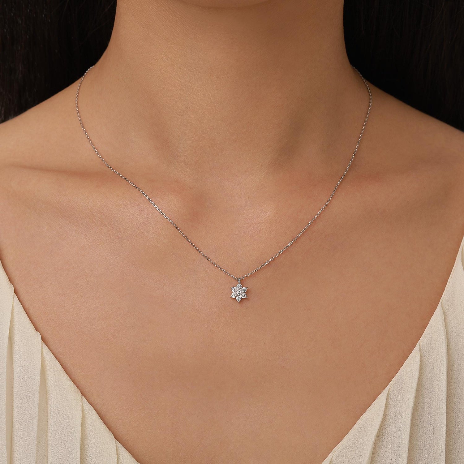 CZ Flower Cluster Pendant Necklace