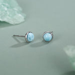 Genuine Larimar Stone Stud Earrings in Sterling Silver, Blue Larimar Stud, Natural Semi-Precious Gemstones, 5mm, Bezel, Minimalist Earrings