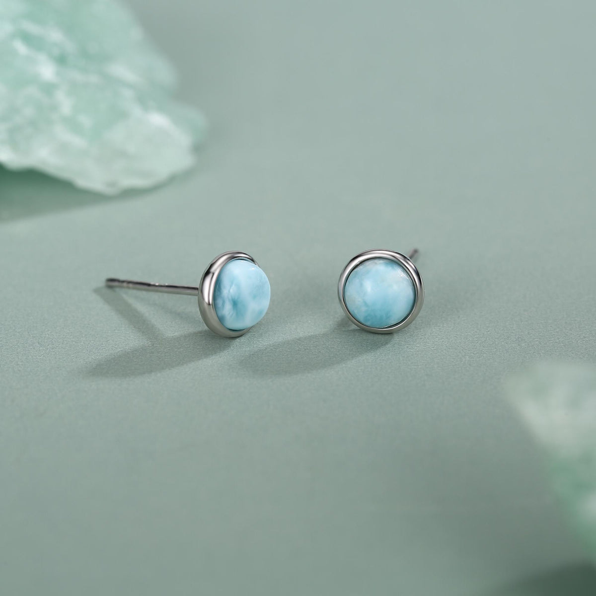 Genuine Larimar Stone Stud Earrings in Sterling Silver, Blue Larimar Stud, Natural Semi-Precious Gemstones, 5mm, Bezel, Minimalist Earrings