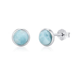 Genuine Larimar Stone Stud Earrings in Sterling Silver, Blue Larimar Stud, Natural Semi-Precious Gemstones, 5mm, Bezel, Minimalist Earrings