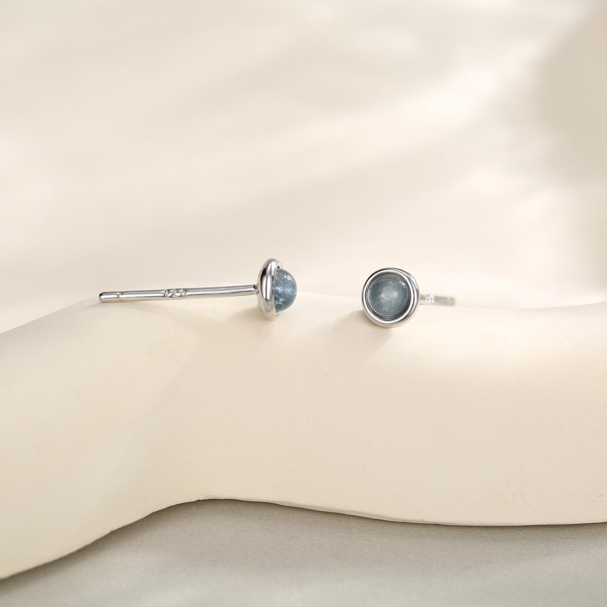 Sterling Silver Tiny Aquamarine Stud Earrings, 3mm Genuine Aquamarine Stone, Semi-precious Jewellery
