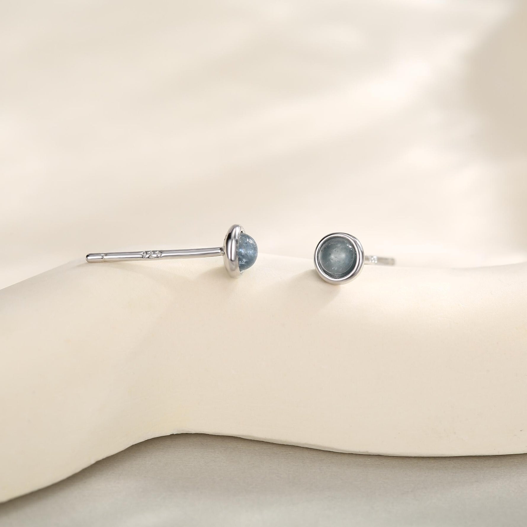 Sterling Silver Tiny Aquamarine Stud Earrings, 3mm Genuine Aquamarine Stone, Semi-precious Jewellery