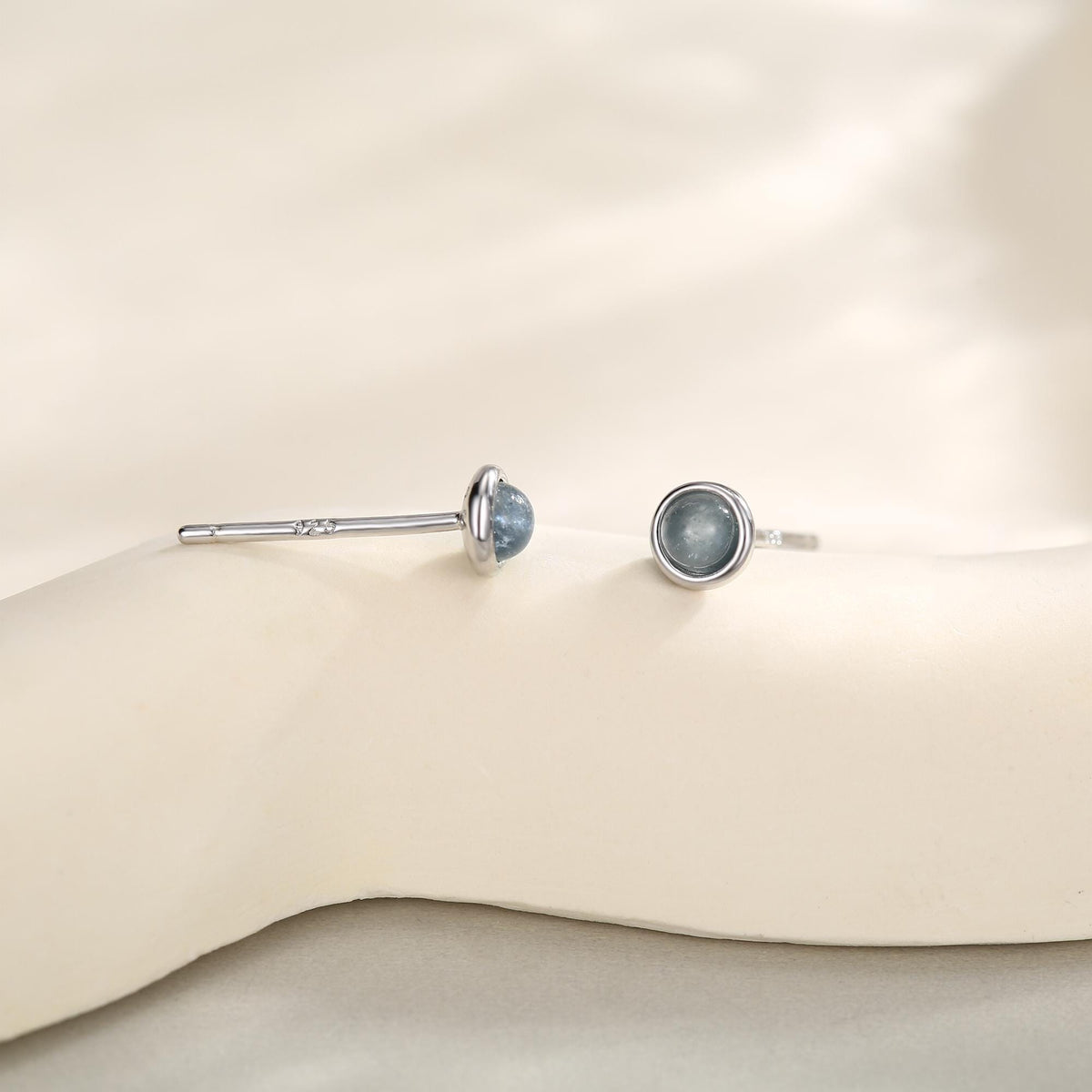 Sterling Silver Tiny Aquamarine Stud Earrings, 3mm Genuine Aquamarine Stone, Semi-precious Jewellery