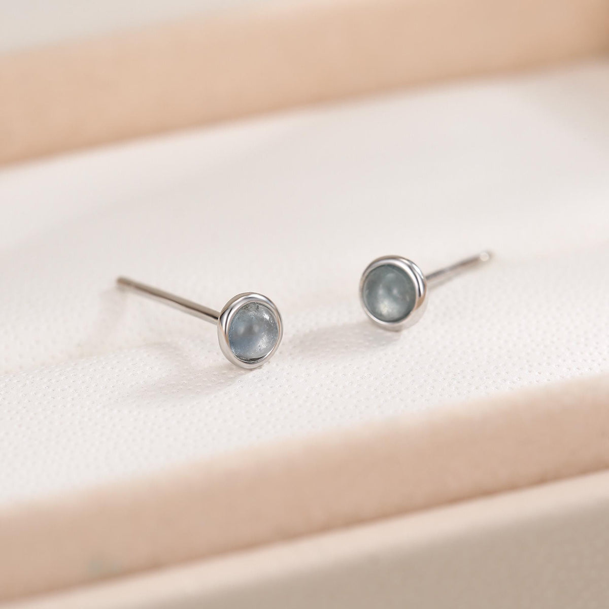 Sterling Silver Tiny Aquamarine Stud Earrings, 3mm Genuine Aquamarine Stone, Semi-precious Jewellery