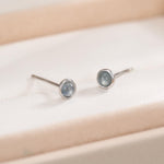 Sterling Silver Tiny Aquamarine Stud Earrings, 3mm Genuine Aquamarine Stone, Semi-precious Jewellery