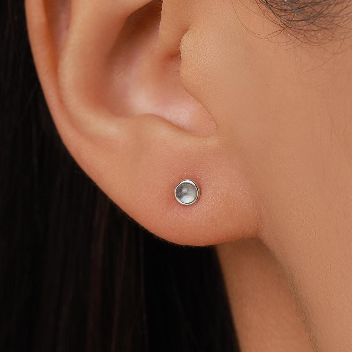 Sterling Silver Tiny Aquamarine Stud Earrings, 3mm Genuine Aquamarine Stone, Semi-precious Jewellery