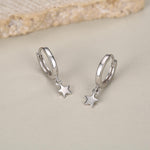 Pair of Star Huggie Hoop Earrings in Sterling Silver, Dangle Star Hoops, Celestial Earrings, Silver, Gold or Rose Gold