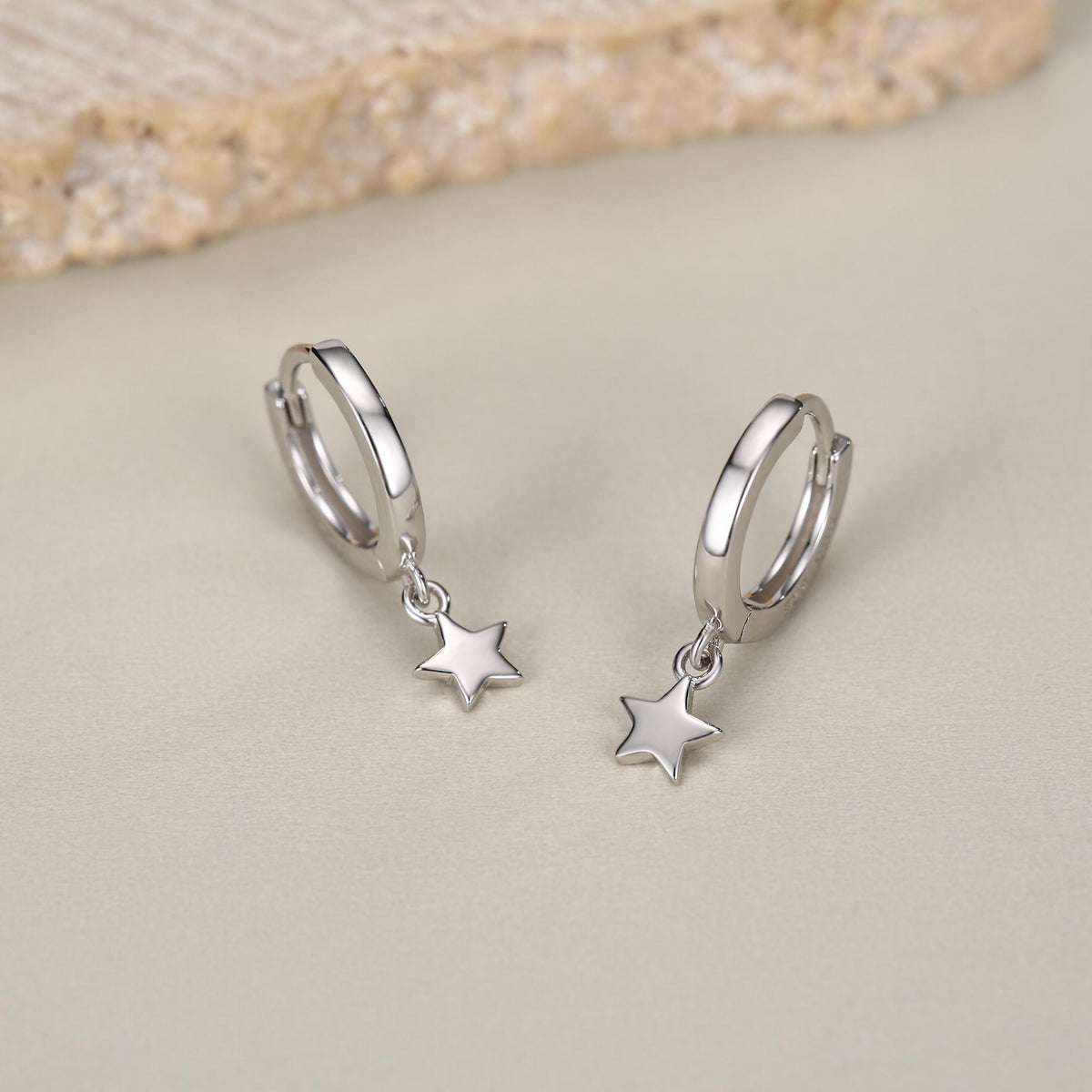 Pair of Star Huggie Hoop Earrings in Sterling Silver, Dangle Star Hoops, Celestial Earrings, Silver, Gold or Rose Gold