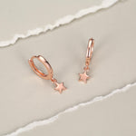 Pair of Star Huggie Hoop Earrings in Sterling Silver, Dangle Star Hoops, Celestial Earrings, Silver, Gold or Rose Gold
