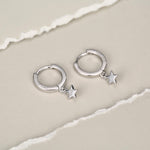 Pair of Star Huggie Hoop Earrings in Sterling Silver, Dangle Star Hoops, Celestial Earrings, Silver, Gold or Rose Gold
