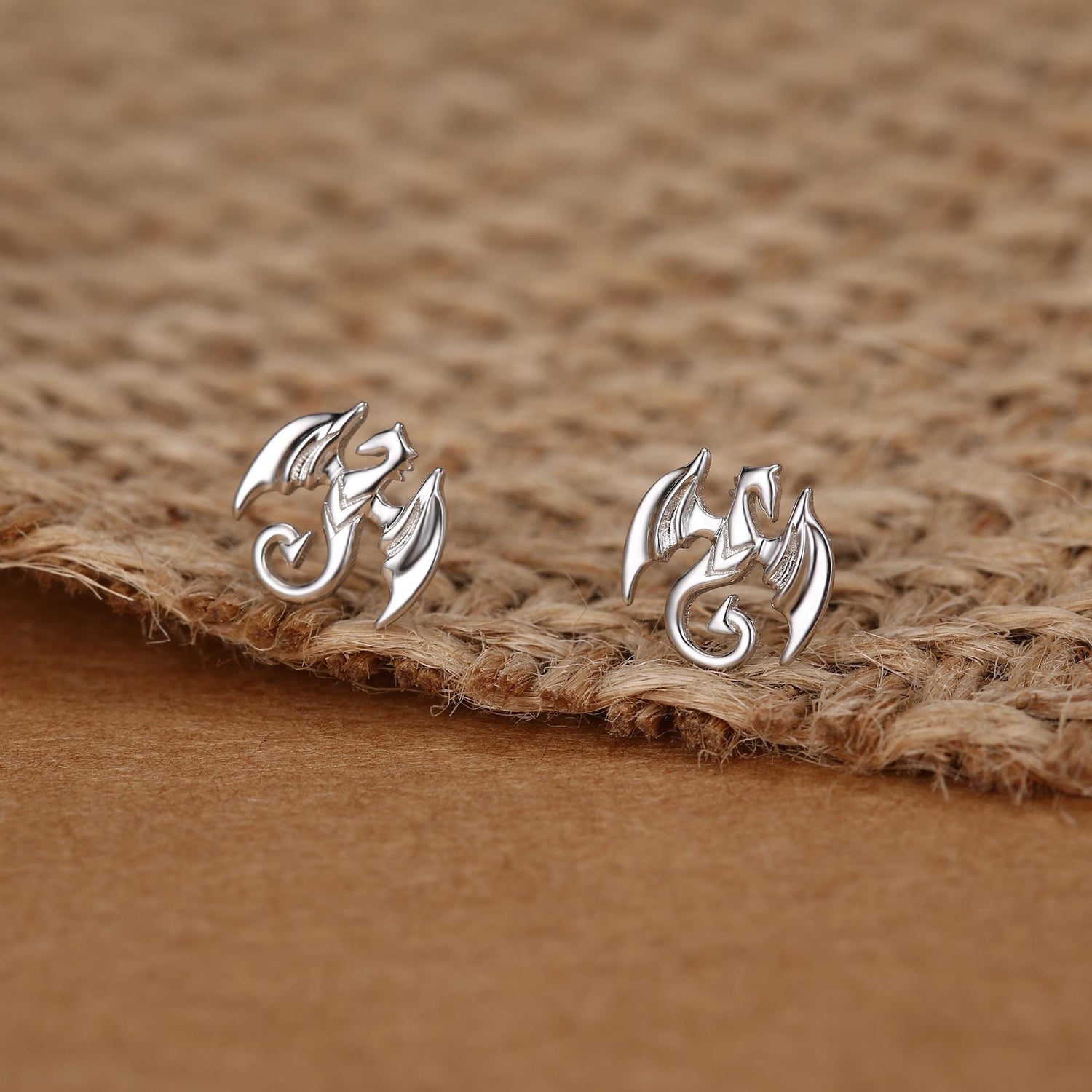 Dragon Stud Earrings in Sterling Silver