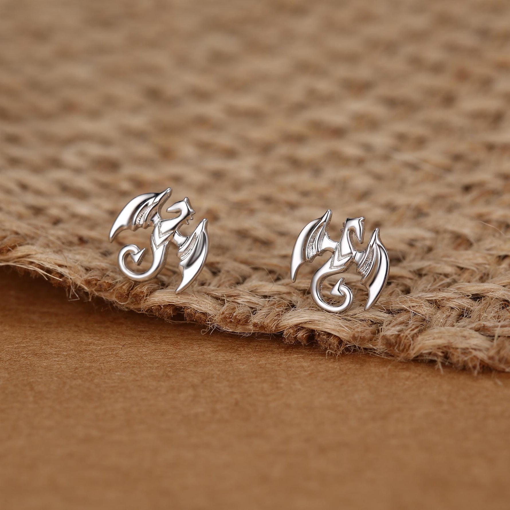 Dragon Stud Earrings in Sterling Silver