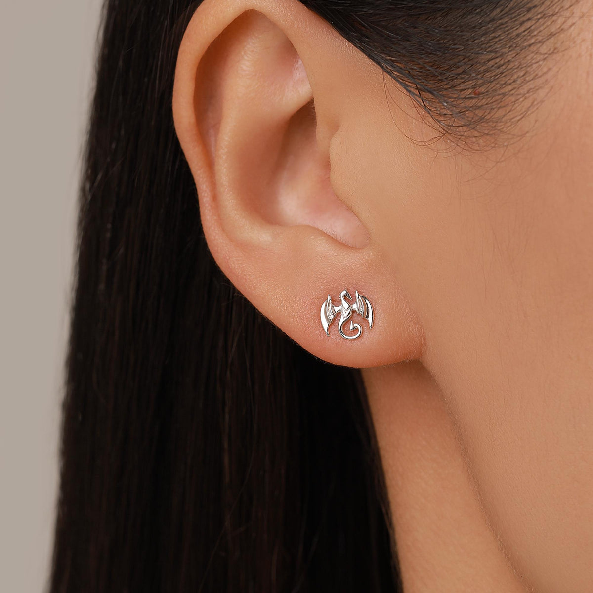 Dragon Stud Earrings in Sterling Silver