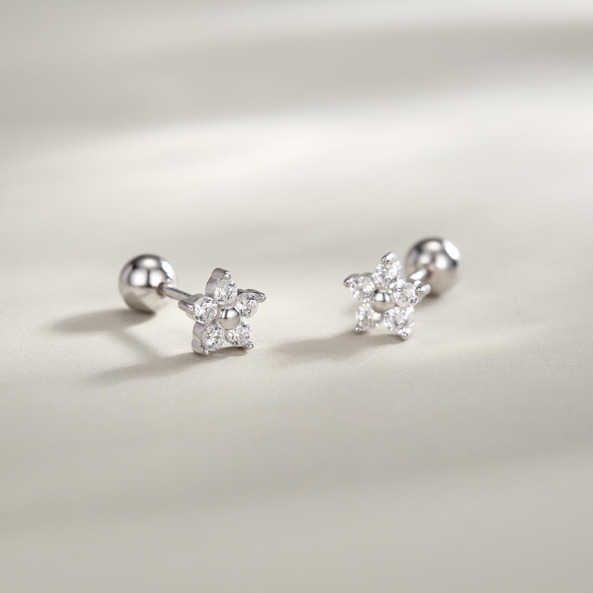 Tiny Flower CZ Screw Back Earrings in Sterling Silver, Forget Me Not Floral CZ Earrings, Silver, Gold and Rose Gold, Flower CZ Earrings