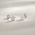 Tiny Flower CZ Screw Back Earrings in Sterling Silver, Forget Me Not Floral CZ Earrings, Silver, Gold and Rose Gold, Flower CZ Earrings
