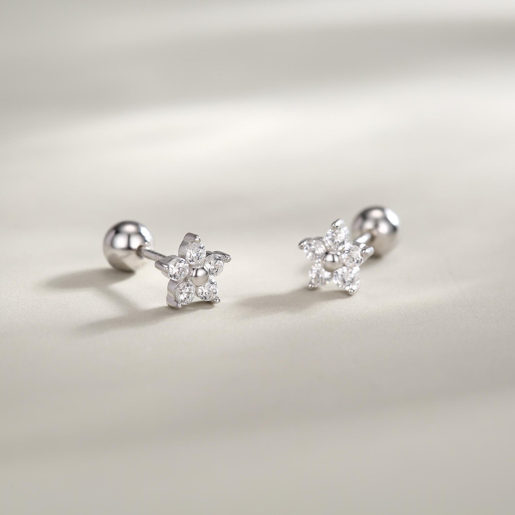 Tiny Flower CZ Screw Back Earrings in Sterling Silver, Forget Me Not Floral CZ Earrings, Silver, Gold and Rose Gold, Flower CZ Earrings