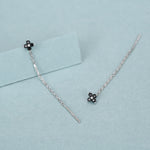 Black Hydrangea Flower CZ Threader Earrings in Sterling Silver, Silver or Gold, Four Dot Crystal Ear Threaders, Flower CZ Earrings