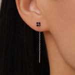 Black Hydrangea Flower CZ Threader Earrings in Sterling Silver, Silver or Gold, Four Dot Crystal Ear Threaders, Flower CZ Earrings
