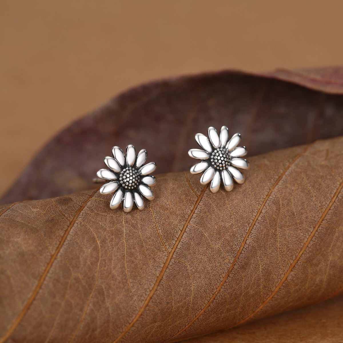 Tiny Daisy Flower Stud Earrings in Sterling Silver, Two Finished Available Silver Daisy Earrings, Silver Daisy Blossom Earrings