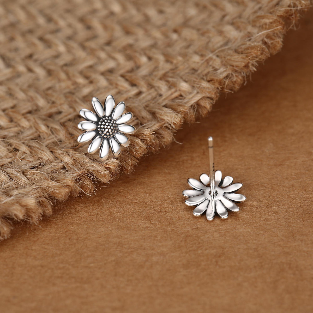 Tiny Daisy Flower Stud Earrings in Sterling Silver, Two Finished Available Silver Daisy Earrings, Silver Daisy Blossom Earrings