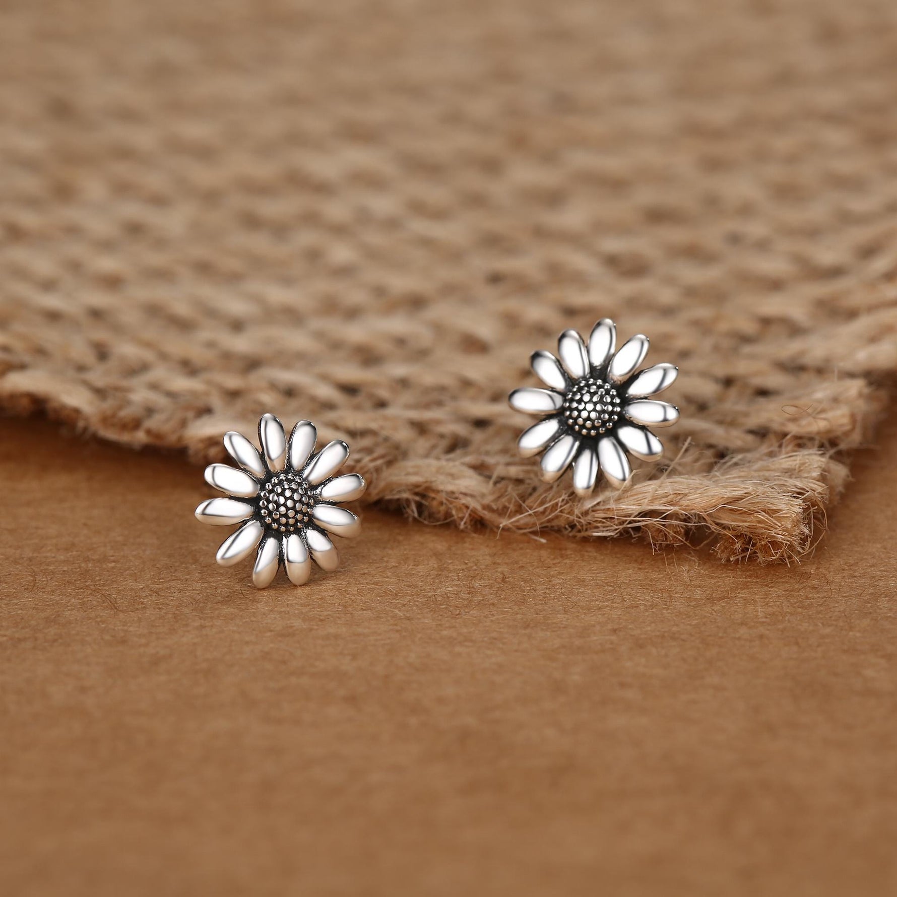 Tiny Daisy Flower Stud Earrings in Sterling Silver, Two Finished Available Silver Daisy Earrings, Silver Daisy Blossom Earrings