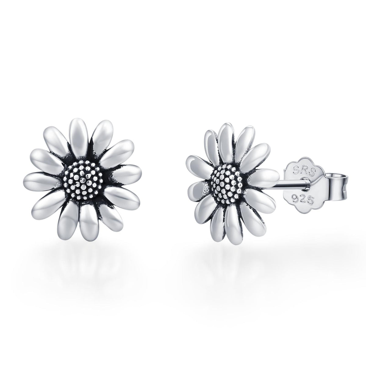 Tiny Daisy Flower Stud Earrings in Sterling Silver, Two Finished Available Silver Daisy Earrings, Silver Daisy Blossom Earrings