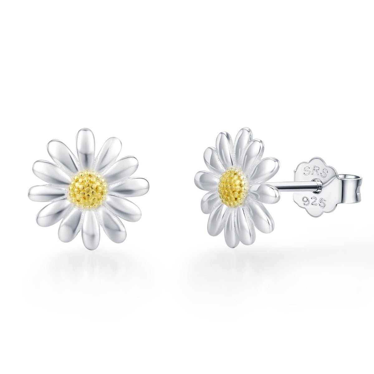 Tiny Daisy Flower Stud Earrings in Sterling Silver, Two Finished Available Silver Daisy Earrings, Silver Daisy Blossom Earrings