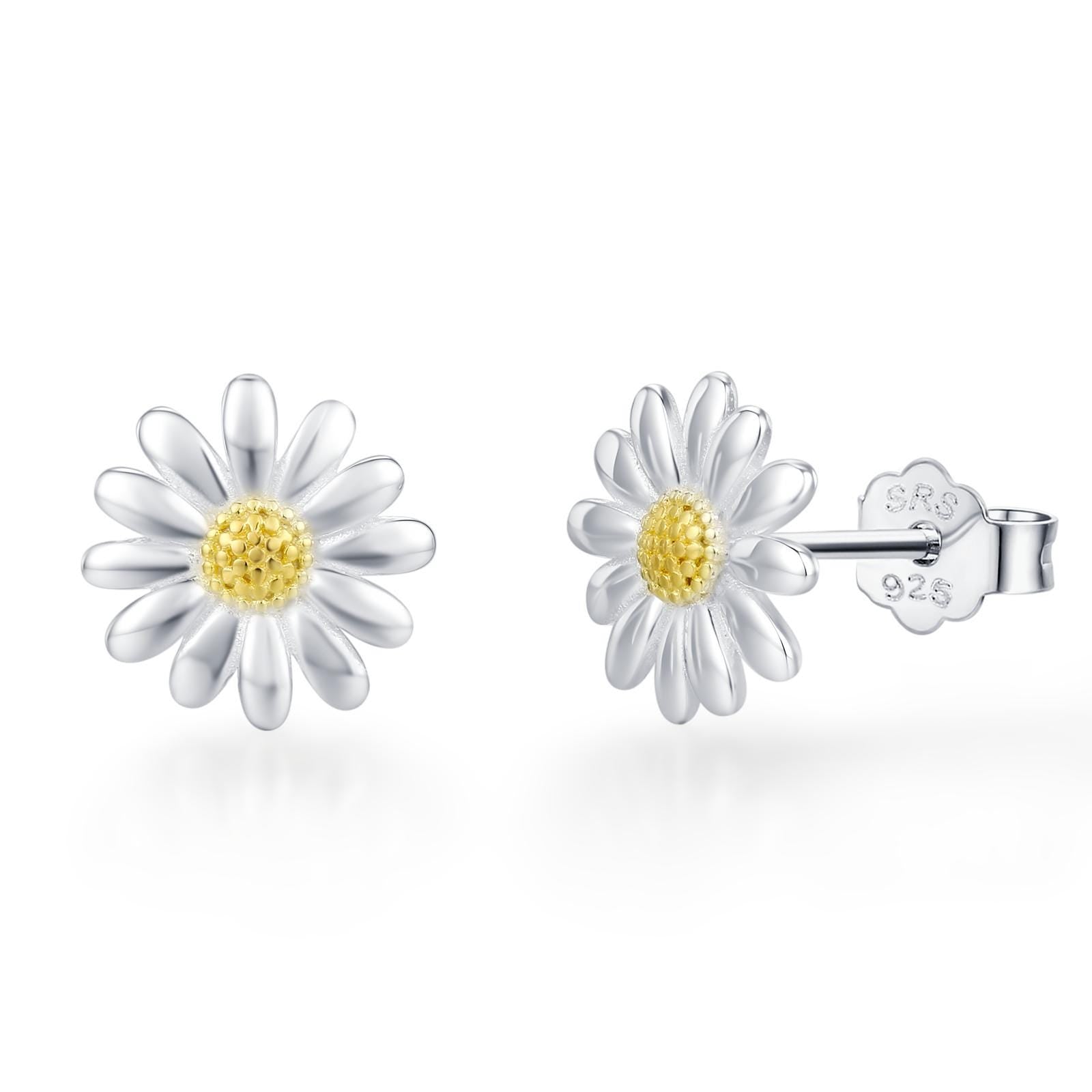 Tiny Daisy Flower Stud Earrings in Sterling Silver, Two Finished Available Silver Daisy Earrings, Silver Daisy Blossom Earrings